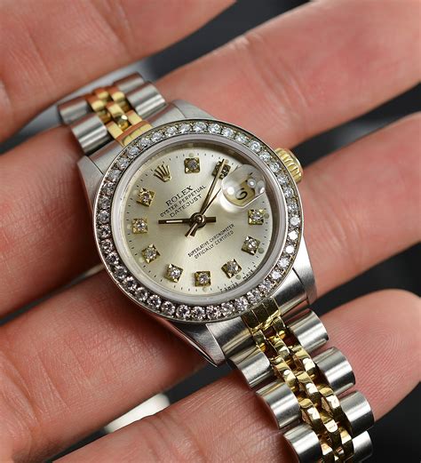 rolex ladies datejust gold diamond|rolex datejust 26mm diamond bezel.